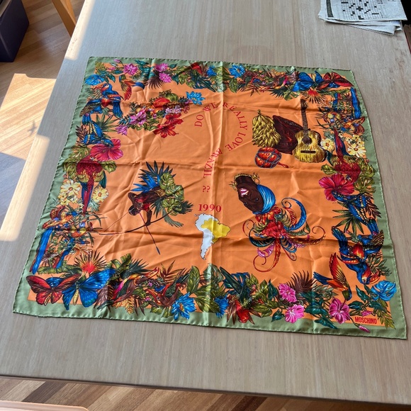 VINTAGE RARE MOSCHINO 1990 BRAZIL SILK SCARF - Picture 1 of 6